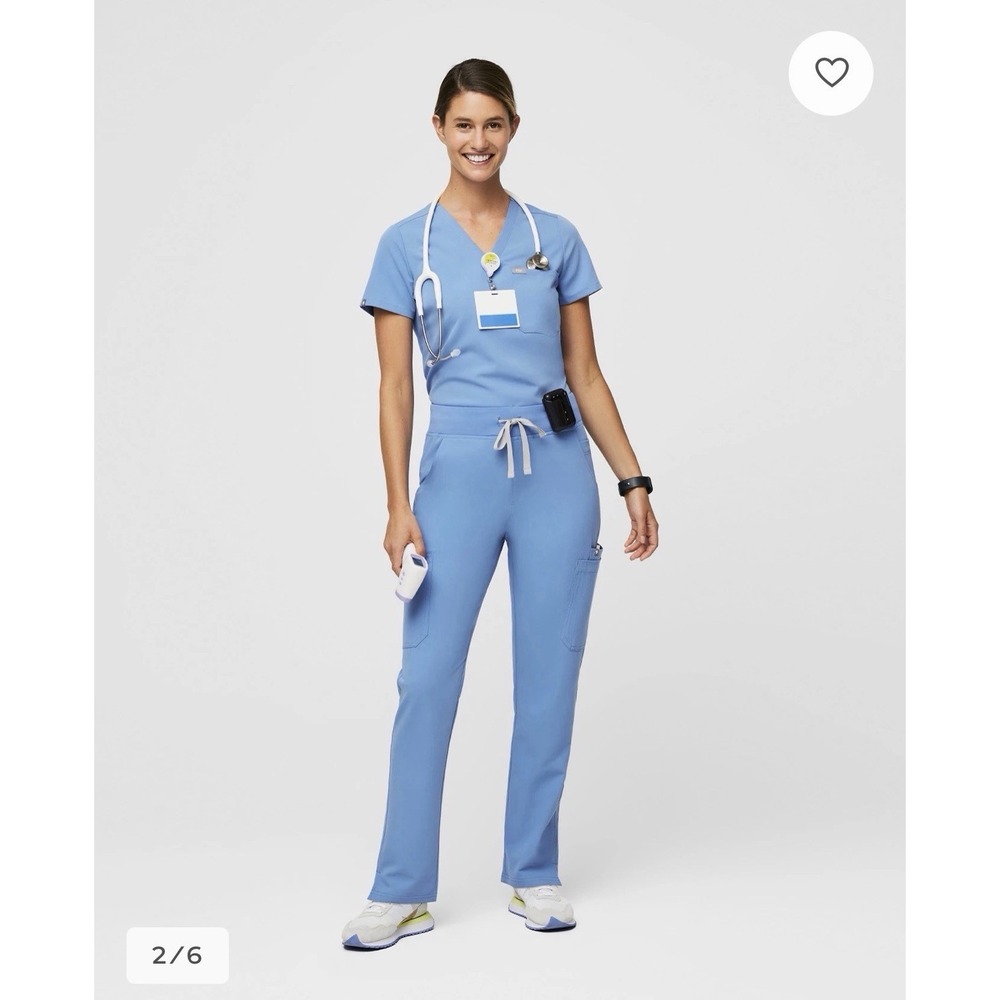 FIGS Scrub Set Ceil Blue Size XS Catarina Top Yola High-Rise Pants PO 2771